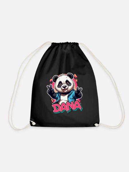 DANA - Schöner Mädchen Name mit coolem Panda - Turnbeutel - Schwarz
