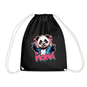 FIONA - Beau nom de fille avec Cool Panda - Sac de sport léger - noir - Devant