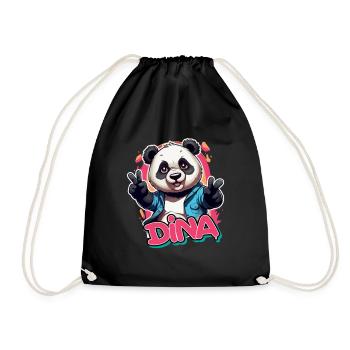 DINA - Beau nom de fille avec Panda cool - Sac de sport léger - noir - Devant