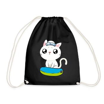 Maritim Katze Seenot Matrose Ahoi Schwimmring - Turnbeutel - Schwarz - Vorne