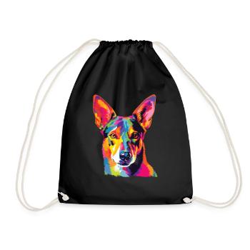 Wasserfarben Farbenfroher Basenji - Turnbeutel - Schwarz - Vorne