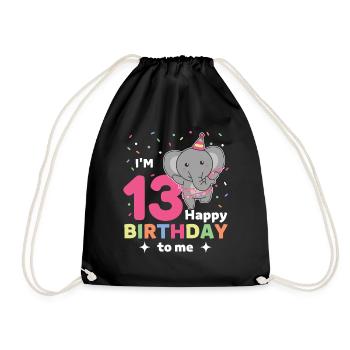Elefant zum 13. Geburtstag für Kinder dreizehn - Turnbeutel - Schwarz - Vorne