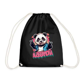 ALESSANDRA - Beau nom de fille avec Cool Panda - Sac de sport léger - noir - Devant