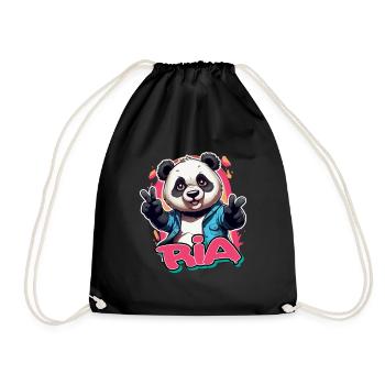 RIA - Beau nom de fille avec panda cool - Sac de sport léger - noir - Devant