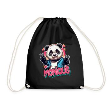 MONIQUE - Beau prénom de fille avec panda cool - Sac de sport léger - noir - Devant