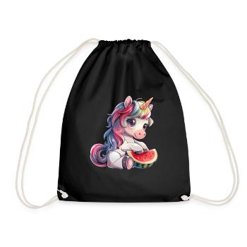 Einhorn Wassermelone Kawaii Japanisch - Turnbeutel - Schwarz - Vorne