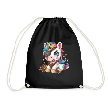 Unicorn Pirate Kawaii Japanese - Drawstring Bag - black - Front