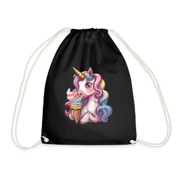 Unicorn Ice Cream Kawaii Japanese - Drawstring Bag - black - Front