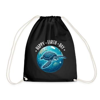 Happy Earth Day water turtle globe ocean - Drawstring Bag - black - Front