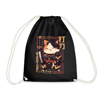 Samurai Cat Kawaii Japanese Ninja Cat - Drawstring Bag - black - Front
