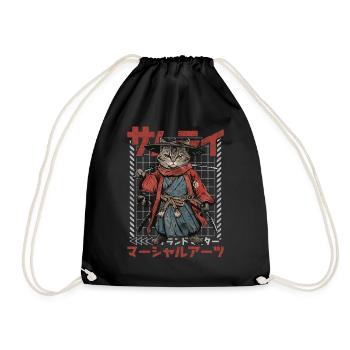 Samurai Cat Kawaii Japanese Ninja Cat - Drawstring Bag - black - Front