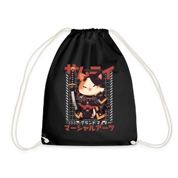 Samurai Cat Kawaii Japanese Ninja Cat - Drawstring Bag - black - Front