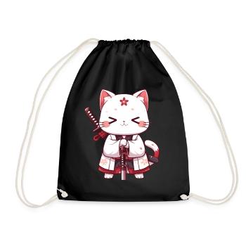 Samurai Cat Kawaii Japanese Ninja Cat - Drawstring Bag - black - Front