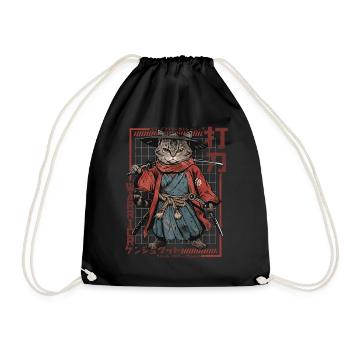 Samurai Cat Kawaii Japanese Ninja Cat - Drawstring Bag - black - Front