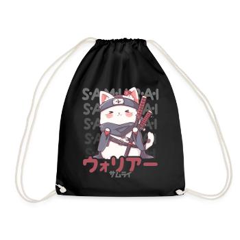 Samurai Cat Kawaii Japanese Ninja Cat - Drawstring Bag - black - Front
