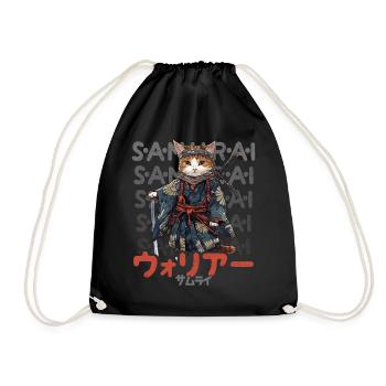 Samurai Cat Kawaii Japanische Ninja Katze - Turnbeutel - Schwarz - Vorne