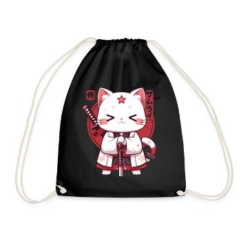 Samurai Cat Kawaii Japanische Ninja Cat - Turnbeutel - Schwarz - Vorne