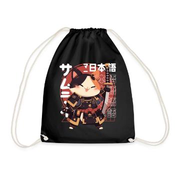 Samurai Cat Kawaii Japanische Ninja Cat - Turnbeutel - Schwarz - Vorne