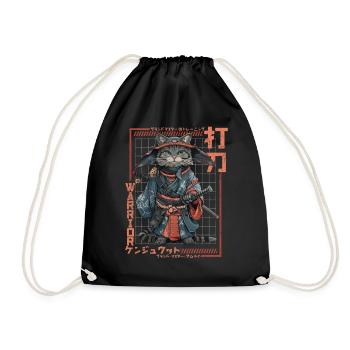 Samurai Cat Kawaii Japanische Ninja Katze - Turnbeutel - Schwarz - Vorne