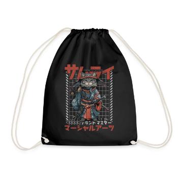 Samurai Cat Kawaii Japanese Ninja Cat - Drawstring Bag - black - Front