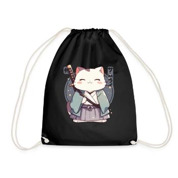 Samurai Cat Kawaii Japanese Ninja Cat - Drawstring Bag - black - Front