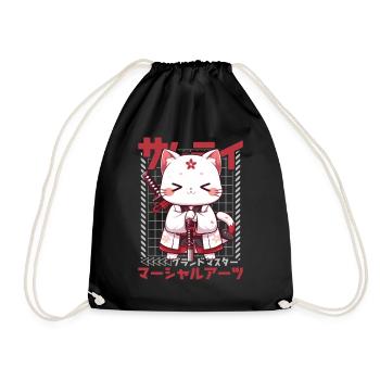 Samurai Cat Kawaii Japanese Ninja Cat - Drawstring Bag - black - Front
