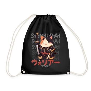 Samurai Cat Kawaii Japanese Ninja Cat - Drawstring Bag - black - Front
