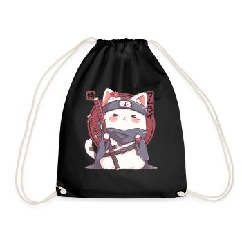 Samurai Cat Kawaii Japanese Ninja Cat - Drawstring Bag - black - Front