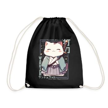 Samurai Cat Kawaii Japanese Ninja Cat - Drawstring Bag - black - Front