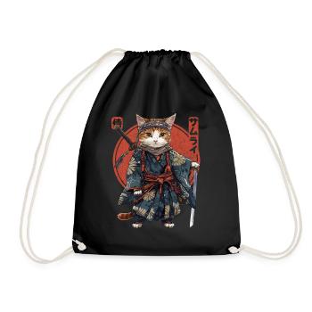 Samurai Cat Kawaii Japanese Ninja Cat - Drawstring Bag - black - Front