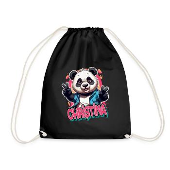 CHRISTINA - Beau nom de fille avec panda cool - Sac de sport léger - noir - Devant
