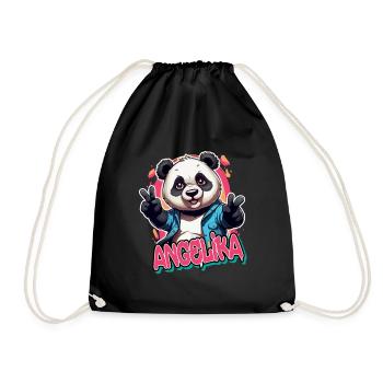 ANGELIKA - Schöner Mädchen Name mit coolem Panda - Turnbeutel - Schwarz - Vorne