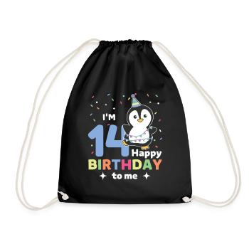 Penguin for 14th birthday for children fourteen - Drawstring Bag - black - Front