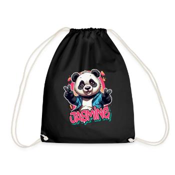 JASMINE - Beau nom de fille avec panda cool - Sac de sport léger - noir - Devant