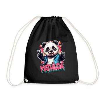 MATHILDA - Schöner Mädchen Name mit coolem Panda - Turnbeutel - Schwarz - Vorne