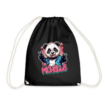 MICHELLE - Beautiful Girl Name with Cool Panda - Drawstring Bag - black - Front