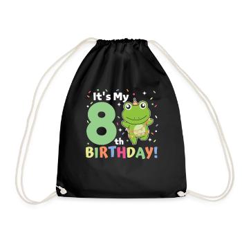 Frog for 8th birthday children eight years old - Drawstring Bag - black - Front