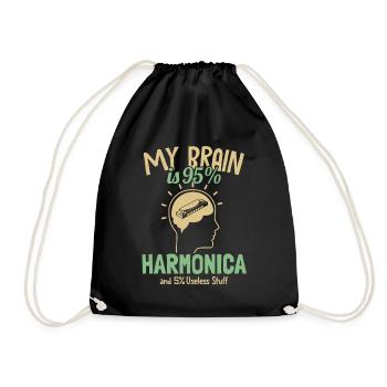 My Brain is 95% Harmonica Harmonicist Mouth Harp - Drawstring Bag - black - Front