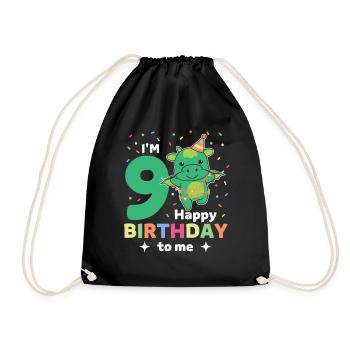 Drache zum 9. Geburtstag Kinder neun Jahre alt - Turnbeutel - Schwarz - Vorne