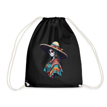 Ikonischer Zuckerschädel Mexiko Skull Streetwear - Turnbeutel - Schwarz - Vorne