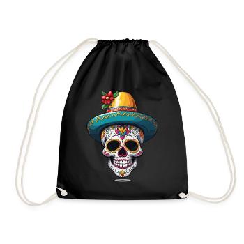 Iconic Sugar Skull Mexico Skull Streetwear - Drawstring Bag - black - Front