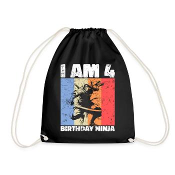4th Birthday Ninja Retro Boy 4 Years Gift - Drawstring Bag - black - Front