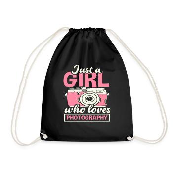 Photographer Girl Woman - Drawstring Bag - black - Front
