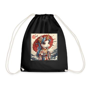 Unicorn Geisha Kawaii Japanese - Drawstring Bag - black - Front
