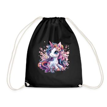 Unicorn Kawaii Japanese - Drawstring Bag - black - Front