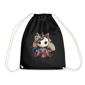 Unicorn Geisha Kawaii Japanese - Drawstring Bag - black - Front
