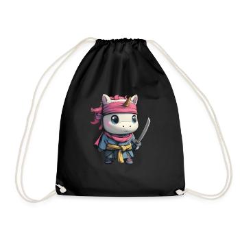 Unicorn Ninja Kawaii Japanese - Drawstring Bag - black - Front