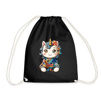Unicorn Kawaii Japanese Kimono - Drawstring Bag - black - Front