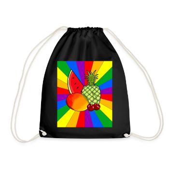 Regenbogen Sommer Früchte Obst Vegetarisch - Turnbeutel - Schwarz - Vorne