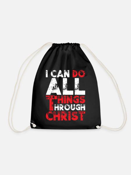 I Can Do All Things Through Christ - Drawstring Bag - black